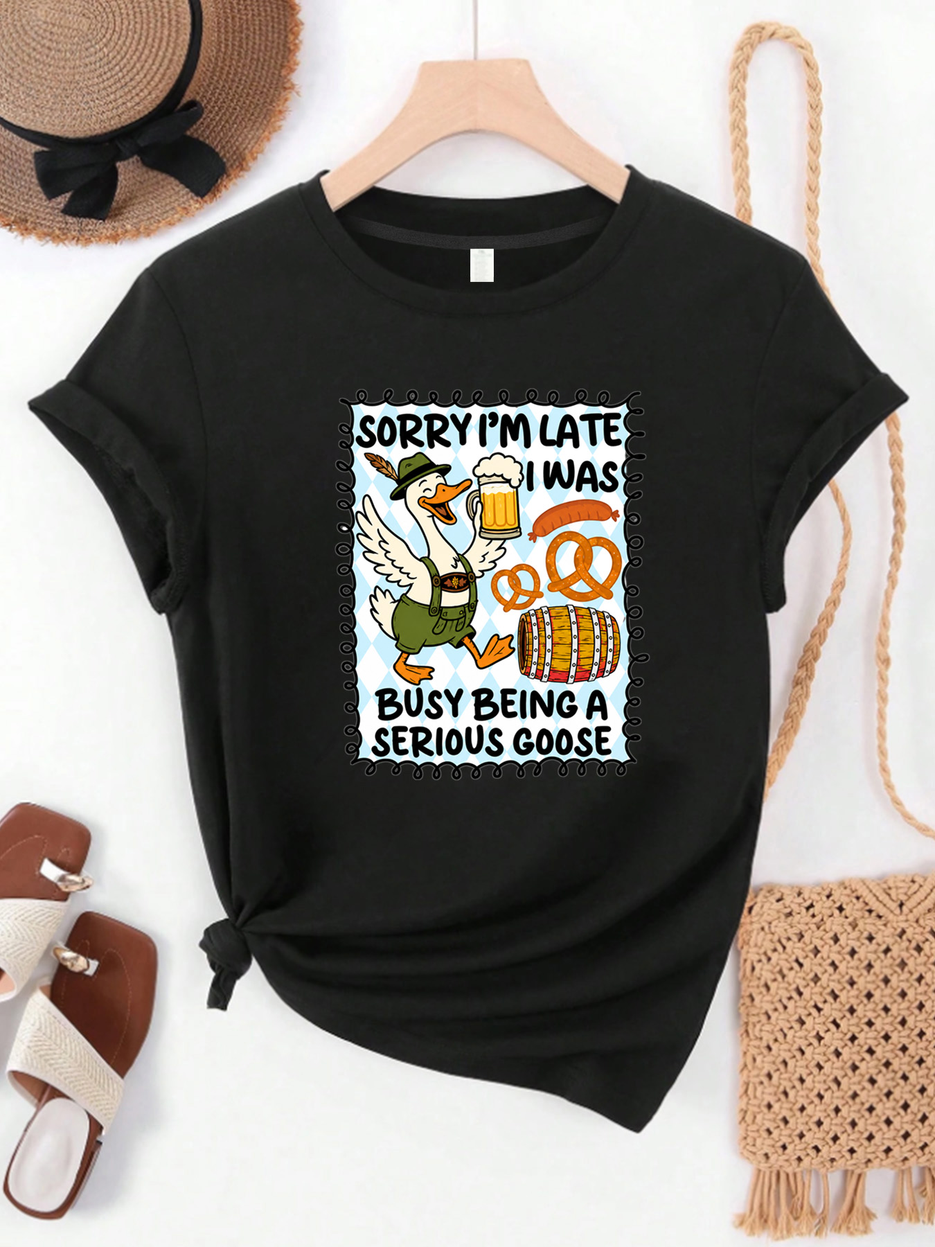 Wine Plus Beer - 【MYJ06269】T-shirt da donna taglie forti per